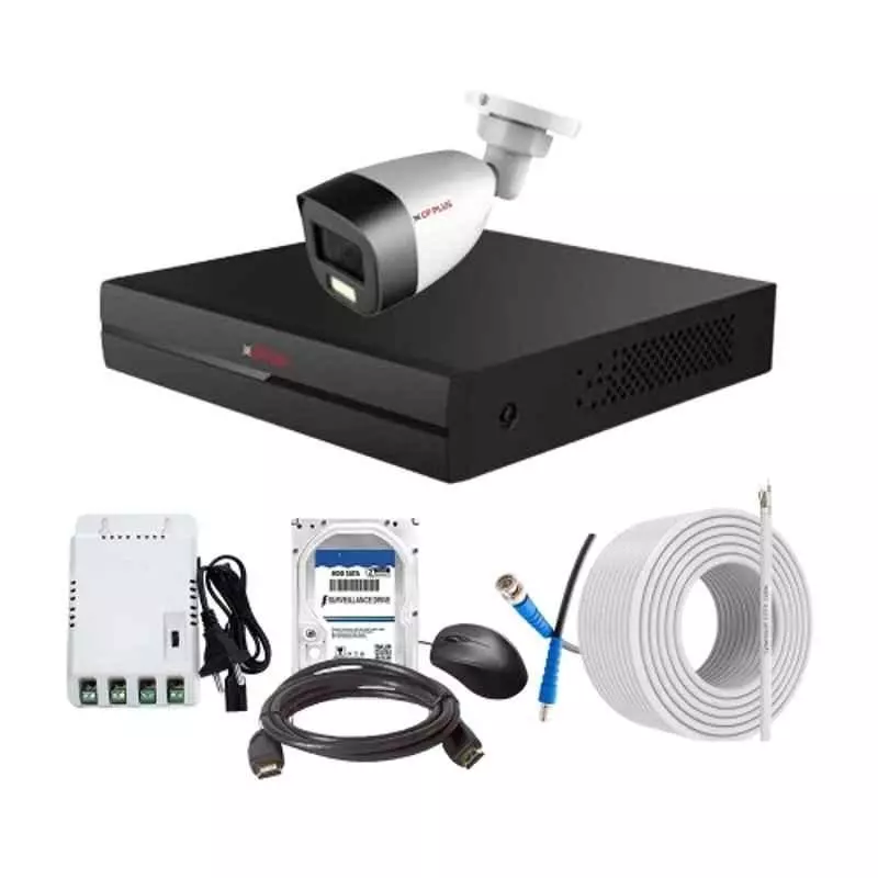 CP PLUS CCTV Combo Kit 2.4 MP Full Colour HD Audio Indoor & Outdoor with 4 Channel DVR, 1 Bullet Camera, 4 Channel SMPS, 70 m Copper Cable, 500 GB HDD & Connectors
