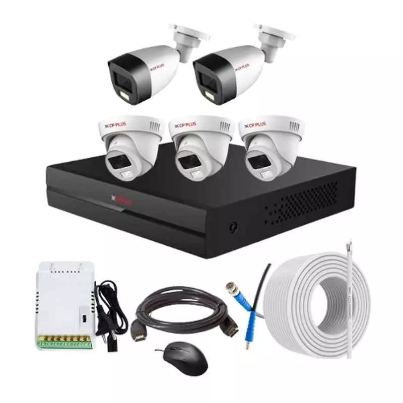 CP PLUS CCTV Combo Kit 2.4 MP Full Colour HD Audio Indoor & Outdoor with 8 Channel DVR, 3 Dome 2 Bullet Camera, 8 Channel SMPS, 70 m Copper Cable & Connectors