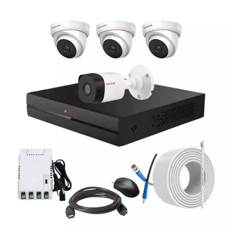 CP PLUS CCTV Combo Kit 2.4 MP Indoor & Outdoor with 4 Channel DVR, 1 Bullet 3 Dome Camera, 4 Channel SMPS, 70 m Cable & Connectors Without HDD