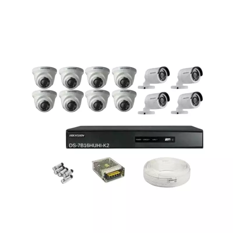 HikVision 5 MP 12 Cameras with 16 Channel DVR Combo Kit Coaxial Cable 90 m Cable Length, HIK-CO-25
