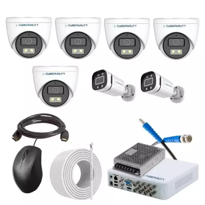 Cybernautt 2.4 MP Indoor & Outdoor CCTV Combo Kit with 8 Channel DVR 5 Dome & 2 Bullet Camera 8 Channel SMPS 50 m Copper Cable & Connectors