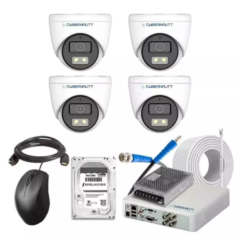 Cybernautt 2.4 MP Indoor & Outdoor CCTV Combo Kit with 4 Channel DVR 4 Dome Camera 4 Channel SMPS 50 m Copper Cable 1 TB Hard Disk & Connectors
