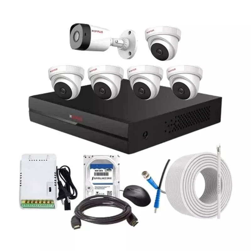 CP PLUS CCTV Combo Kit 2.4 MP Full HD Audio Indoor & Outdoor with 8 Channel DVR 1 Bullet, 5 Dome Camera, 8 Channel SMPS, 70 m Cable 500 GB HDD & Connectors