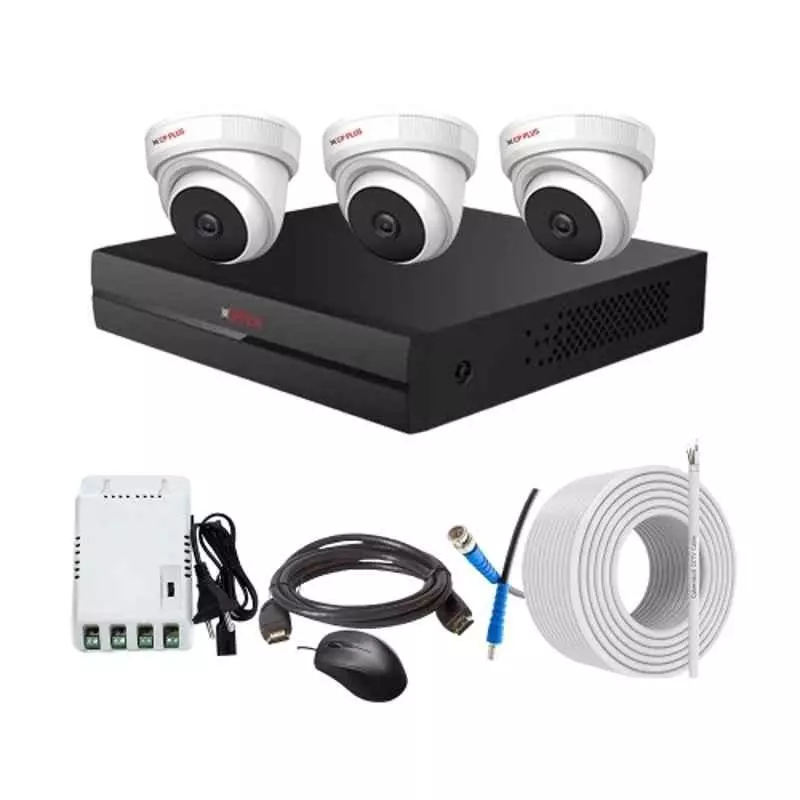 CP PLUS CCTV Combo Kit 2.4 MP Full HD Audio Indoor & Outdoor with 4 Channel DVR 3 Dome Camera, 4 Channel SMPS, 70 m Copper Cable & Connectors