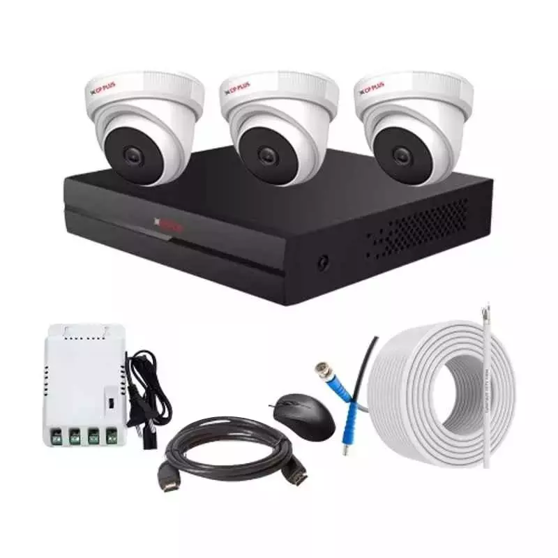 CP PLUS CCTV Combo Kit 2.4 MP Indoor & Outdoor with 4 Channel DVR, 3 Dome Camera, 4 Channel SMPS, 70 m Copper Cable & Connectors Without HDD