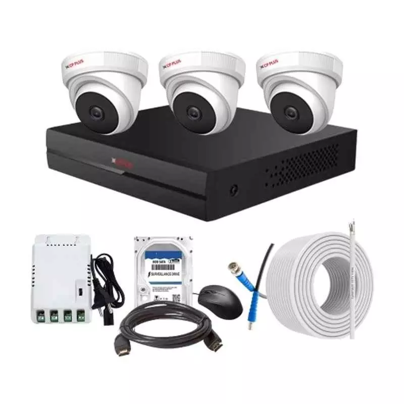 CP PLUS CCTV Combo Kit 2.4 MP Indoor & Outdoor with 4 Channel DVR, 3 Dome Camera, 4 Channel SMPS, 70 m Copper Cable, 2TB HDD & Connectors
