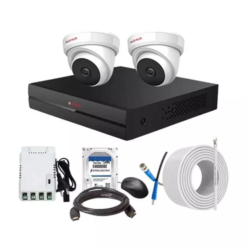 CP PLUS CCTV Combo Kit 2.4 MP Indoor & Outdoor with 4 Channel DVR, 2 Dome Camera, 4 Channel SMPS, 70 m Copper Cable, 2TB HDD & Connectors