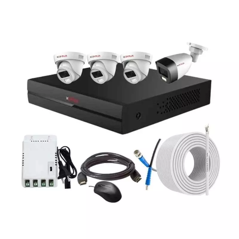 CP PLUS CCTV Combo Kit 2.4 MP Full Colour HD Audio Indoor & Outdoor with 4 Channel DVR, 1 Bullet 3 Dome Camera, 4 Channel SMPS, 70 m Copper Cable & Connectors