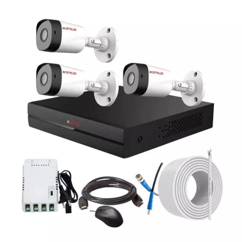 CP PLUS CCTV Combo Kit 2.4 MP Full HD Audio Indoor & Outdoor with 4 Channel DVR 3 Bullet Camera, 4 Channel SMPS, 70 m Copper Cable & Connectors