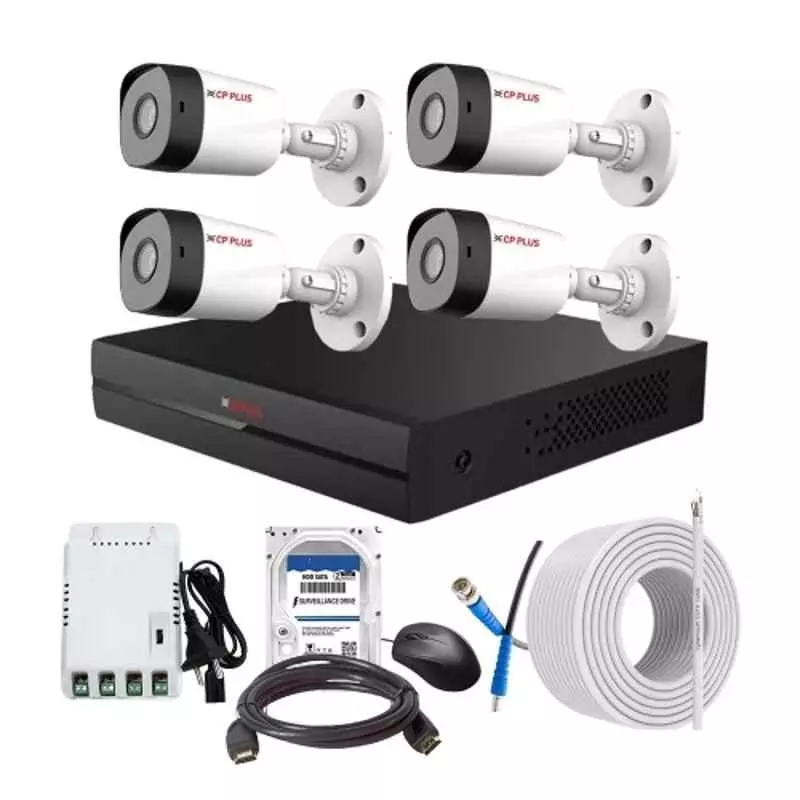 CP PLUS CCTV Combo Kit 2.4 MP Full HD Audio Indoor & Outdoor with 4 Channel DVR 4 Bullet Camera, 4 Channel SMPS, 70 m Copper Cable 500 GB HDD & Connectors