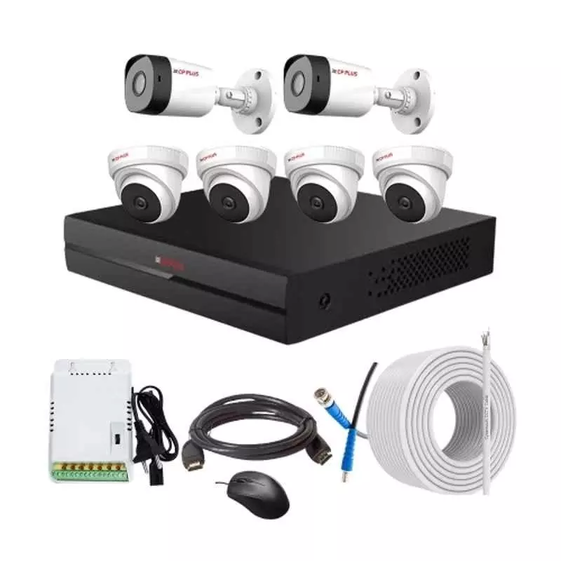 CP PLUS CCTV Combo Kit 2.4 MP Full HD Audio Indoor & Outdoor with 8 Channel DVR 4 Dome, 2 Bullet Camera, 8 Channel SMPS, 70 m Copper Cable & Connectors
