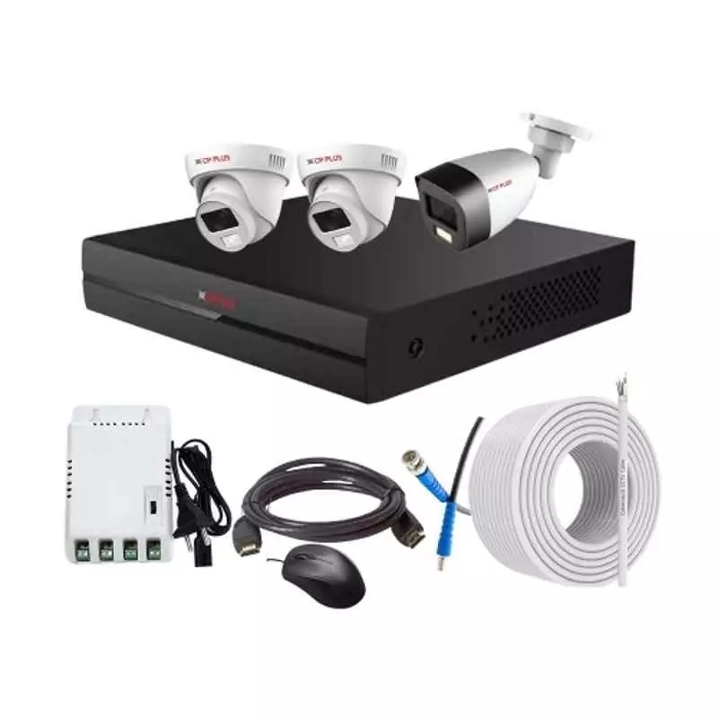 CP PLUS CCTV Combo Kit 2.4 MP Full Colour HD Audio Indoor & Outdoor with 4 Channel DVR, 1 Bullet 2 Dome Camera, 4 Channel SMPS, 70 m Copper Cable & Connectors