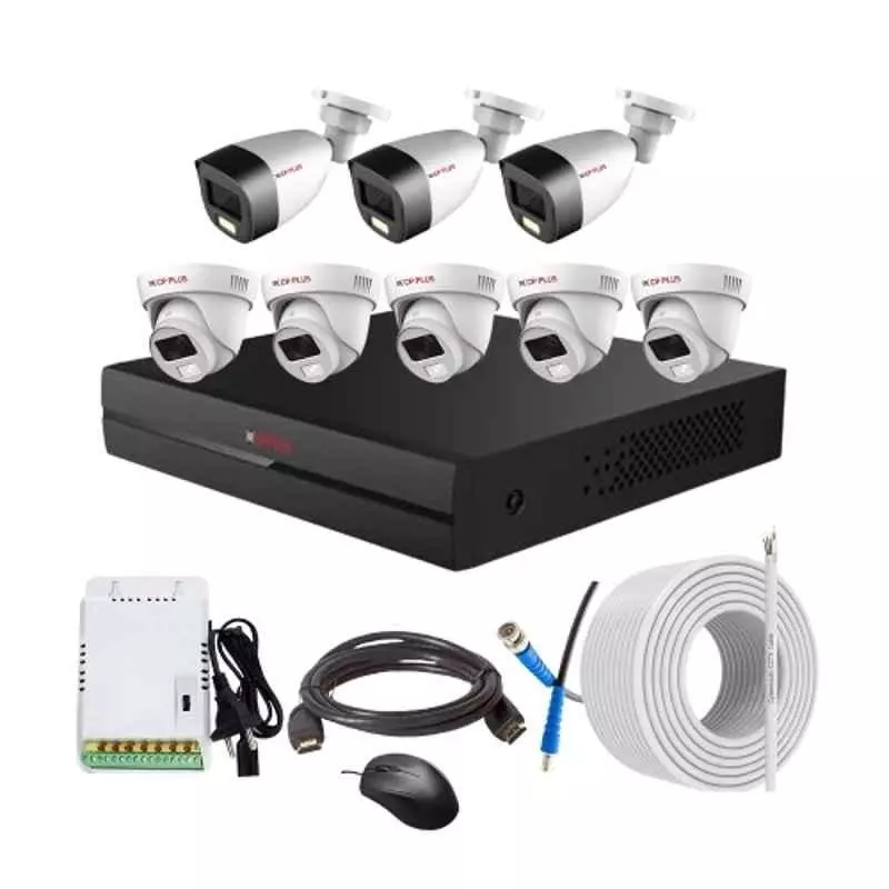 CP PLUS CCTV Combo Kit 2.4 MP Full Colour HD Audio Indoor & Outdoor with 8 Channel DVR, 5 Dome 3 Bullet Camera, 8 Channel SMPS, 70 m Copper Cable & Connectors