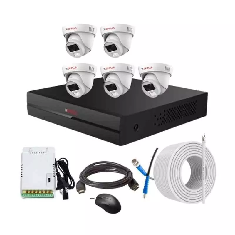 CP PLUS CCTV Combo Kit 2.4 MP Full Colour HD Audio Indoor & Outdoor with 8 Channel DVR, 5 Dome Camera, 8 Channel SMPS, 70 m Copper Cable & Connectors