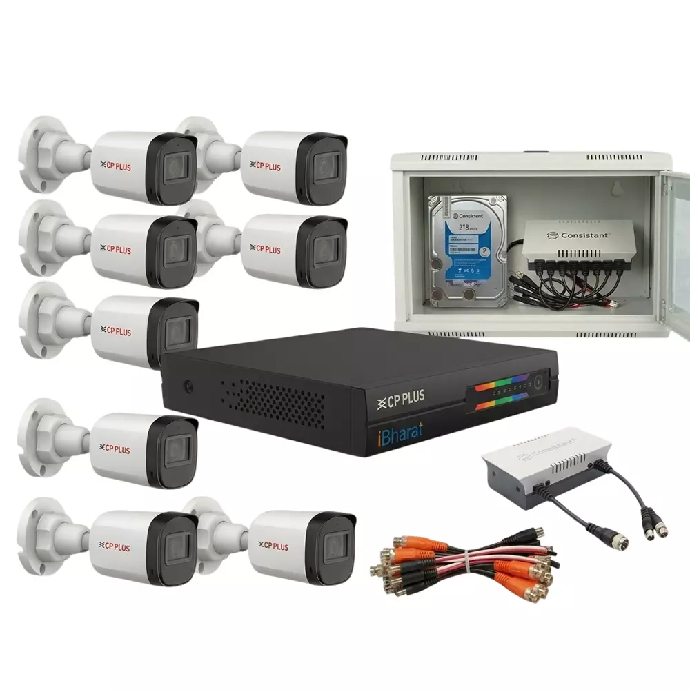 CP PLUS Full HD 8 Channel DVR with 8 Bullet Cameras + 2TB HDD + 8 Channel Power Supply + CP PLUS 2U Modular DVR Rack