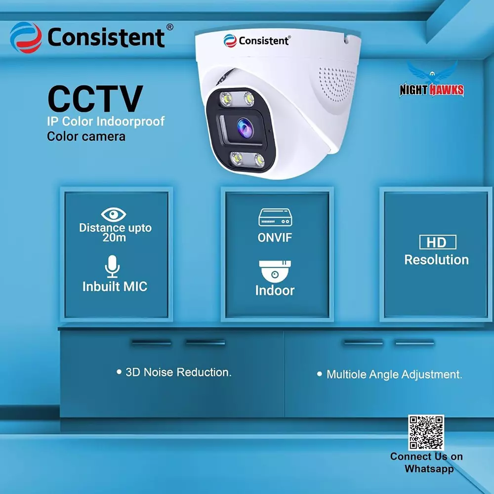 Consistent Night Hawk Dome Camera Indoor 4 MP Support ONVIF with In-built MIC, White