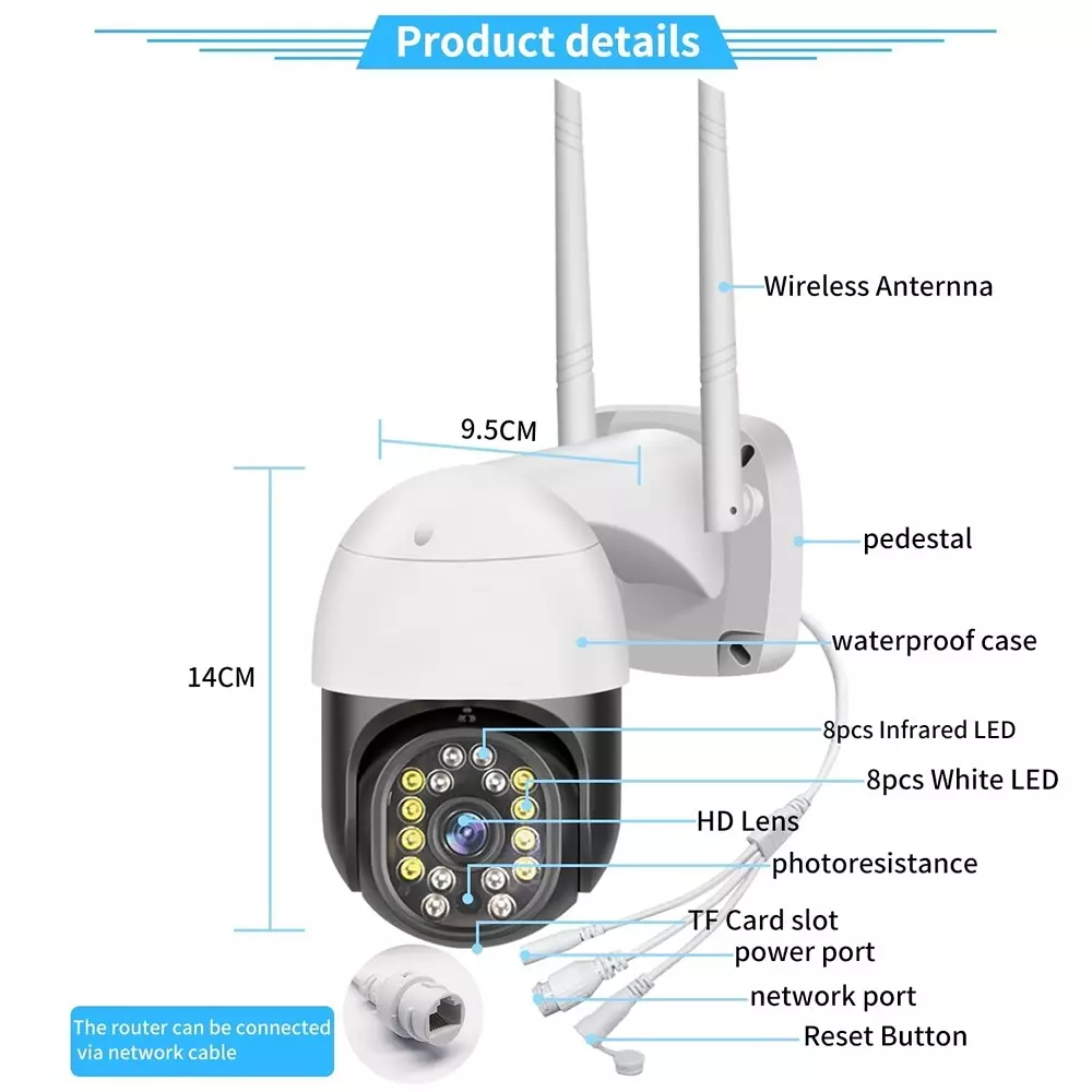 Mayumi PTZ Wireless CCTV Security Camera with 2 Way Antenna Corded Electric Android White 1080P for Outdoor Use