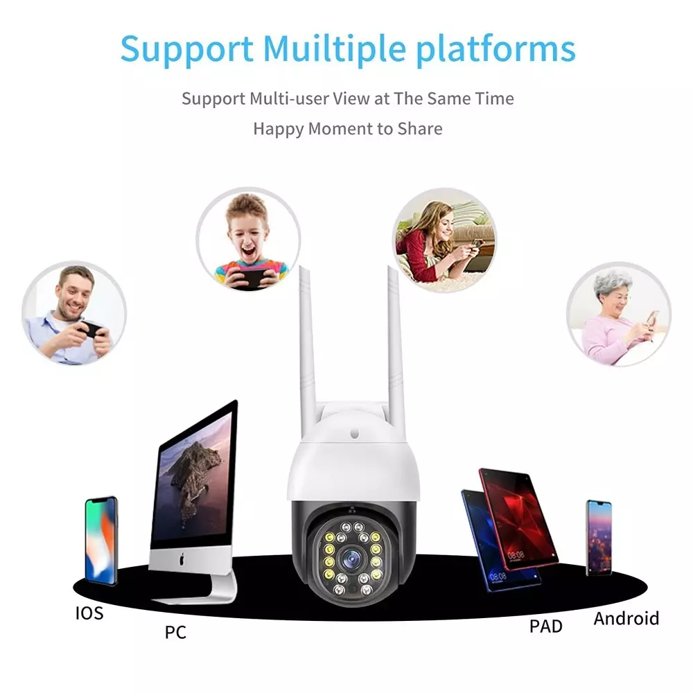 Mayumi PTZ Wireless CCTV Security Camera with 2 Way Antenna Corded Electric Android White 1080P for Outdoor Use