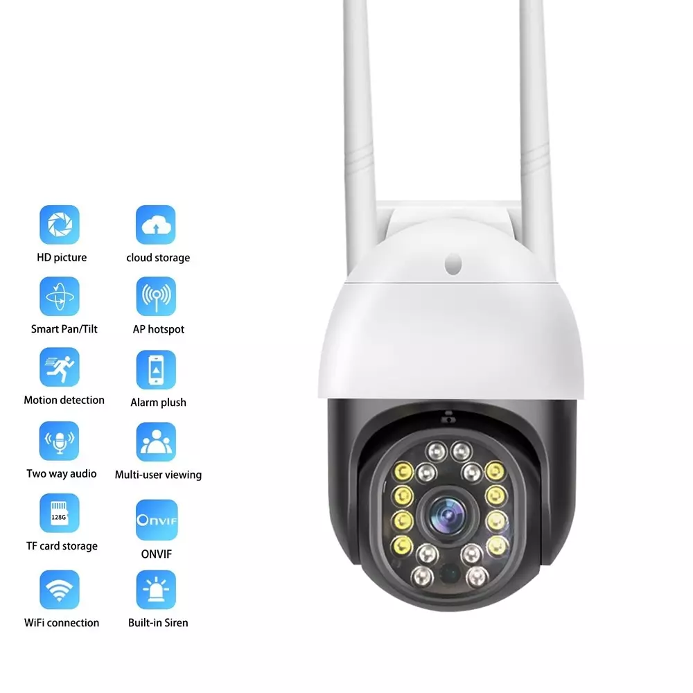 Mayumi PTZ Wireless CCTV Security Camera with 2 Way Antenna Corded Electric Android White 1080P for Outdoor Use
