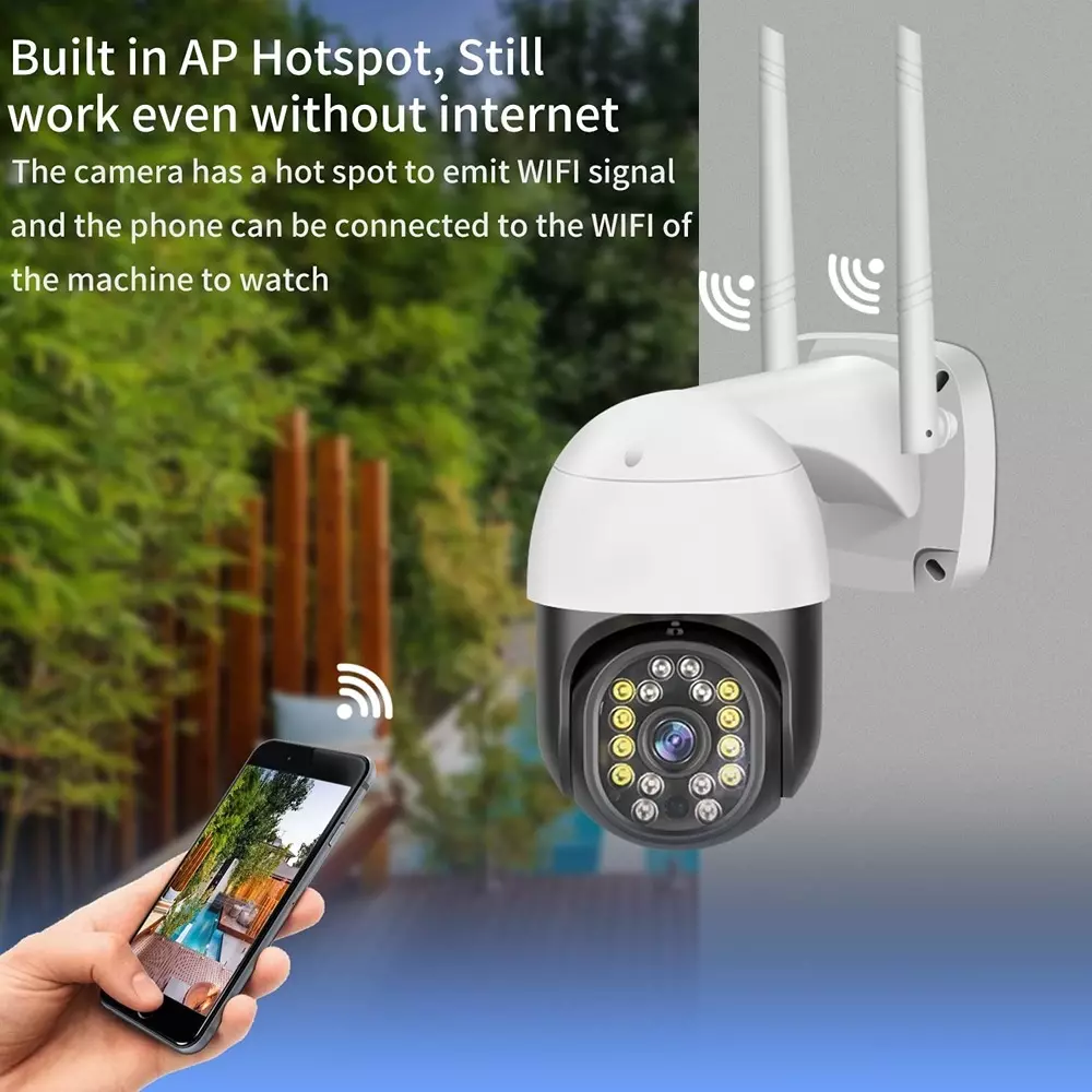 Mayumi PTZ Wireless CCTV Security Camera with 2 Way Antenna Corded Electric Android White 1080P for Outdoor Use