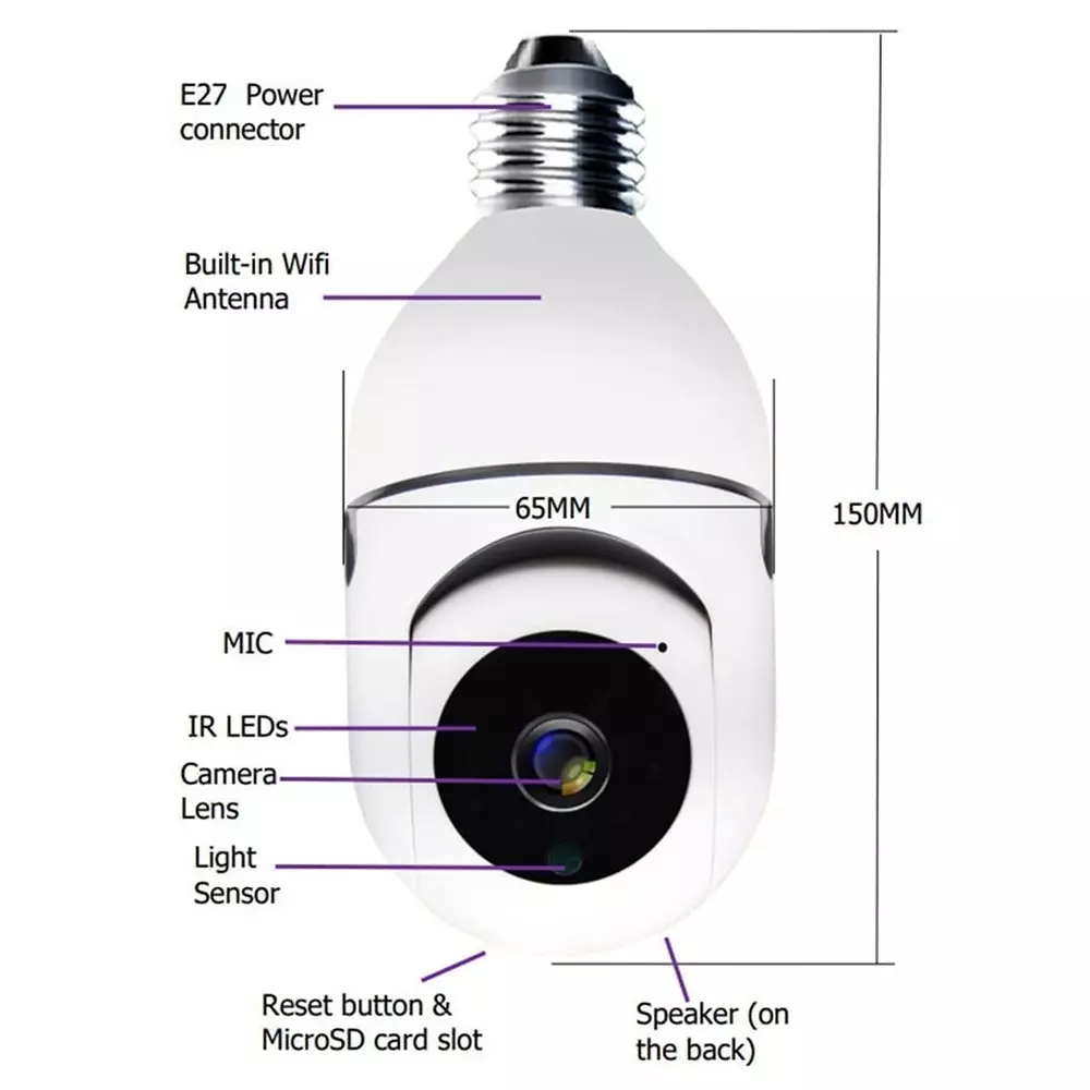 Mayumi Wireless CCTV Security Camera Corded Electric 2 MP Android White Ceiling Mount for Outdoor Use