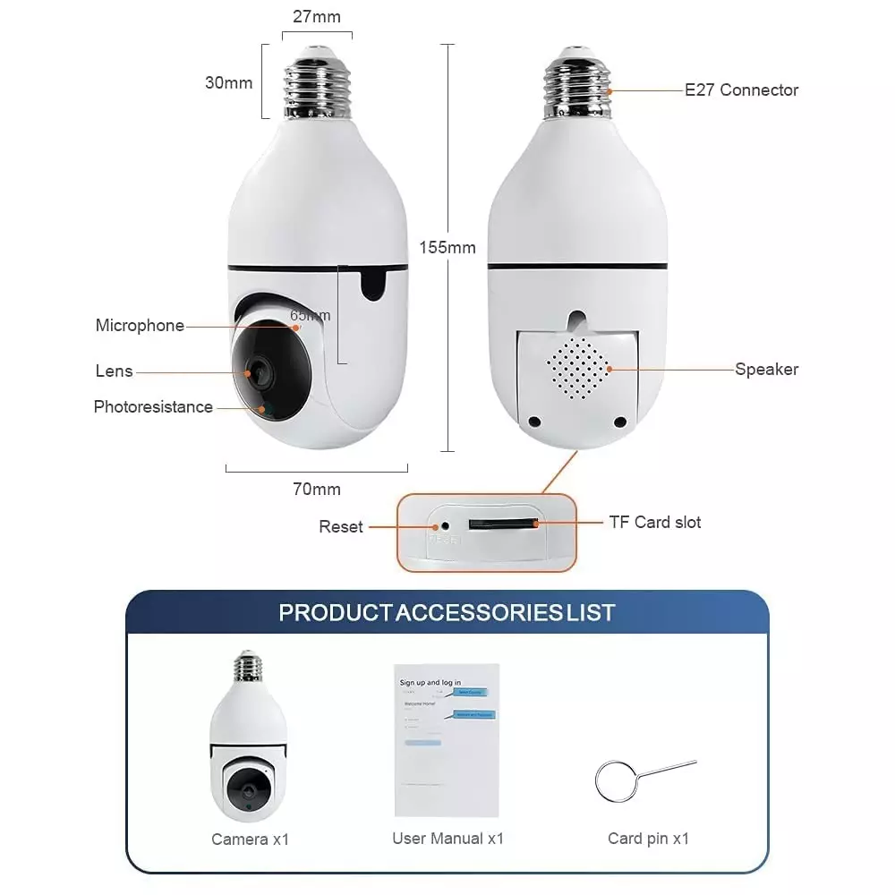 Mayumi Wireless CCTV Security Camera Corded Electric 2 MP Android White Ceiling Mount for Outdoor Use