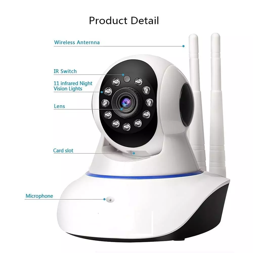 Mayumi Wireless IP CCTV Security Camera with 2 Way Antenna Battery Powered Android 64 GB Micro SD Card Support White for Indoor Use