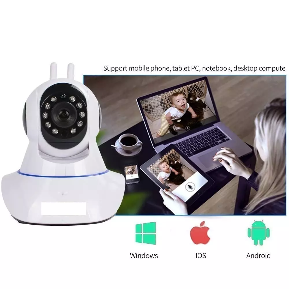 Mayumi Wireless IP CCTV Security Camera with 2 Way Antenna Battery Powered Android 64 GB Micro SD Card Support White for Indoor Use