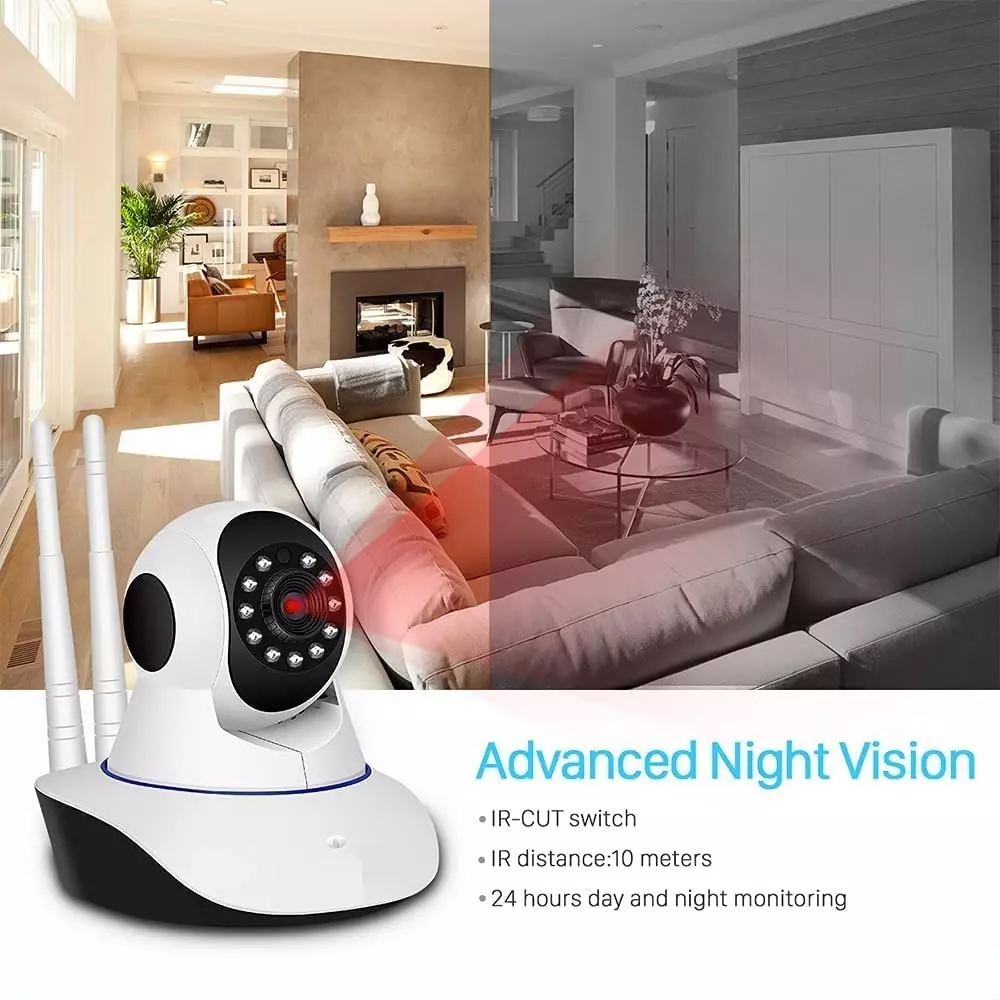 Mayumi Wireless IP CCTV Security Camera with 2 Way Antenna Battery Powered Android 64 GB Micro SD Card Support White for Indoor Use