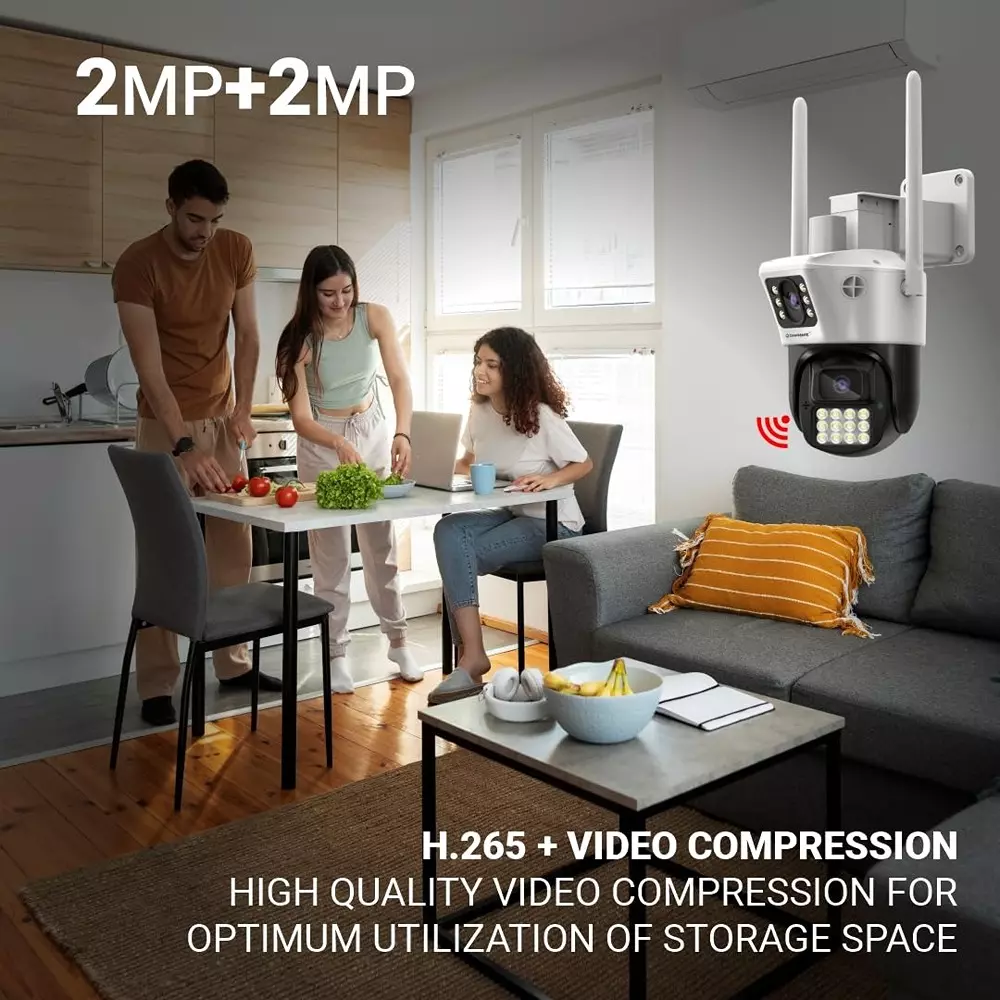 Consistent Smart 4G CCTV Camera 2 MP+2 MP Waterproof 2-Way Talk Supports SD Card Up to 256 GB, CT-CM-4MLPT