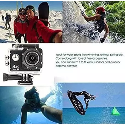 Nutronics 16 MP Action Ultra HD Camera 98 ft (30 m) Under Water Resistant, 4K 30 fps, Wifi Connectivity, 170° Wide Angle Lens and Accessories Kit