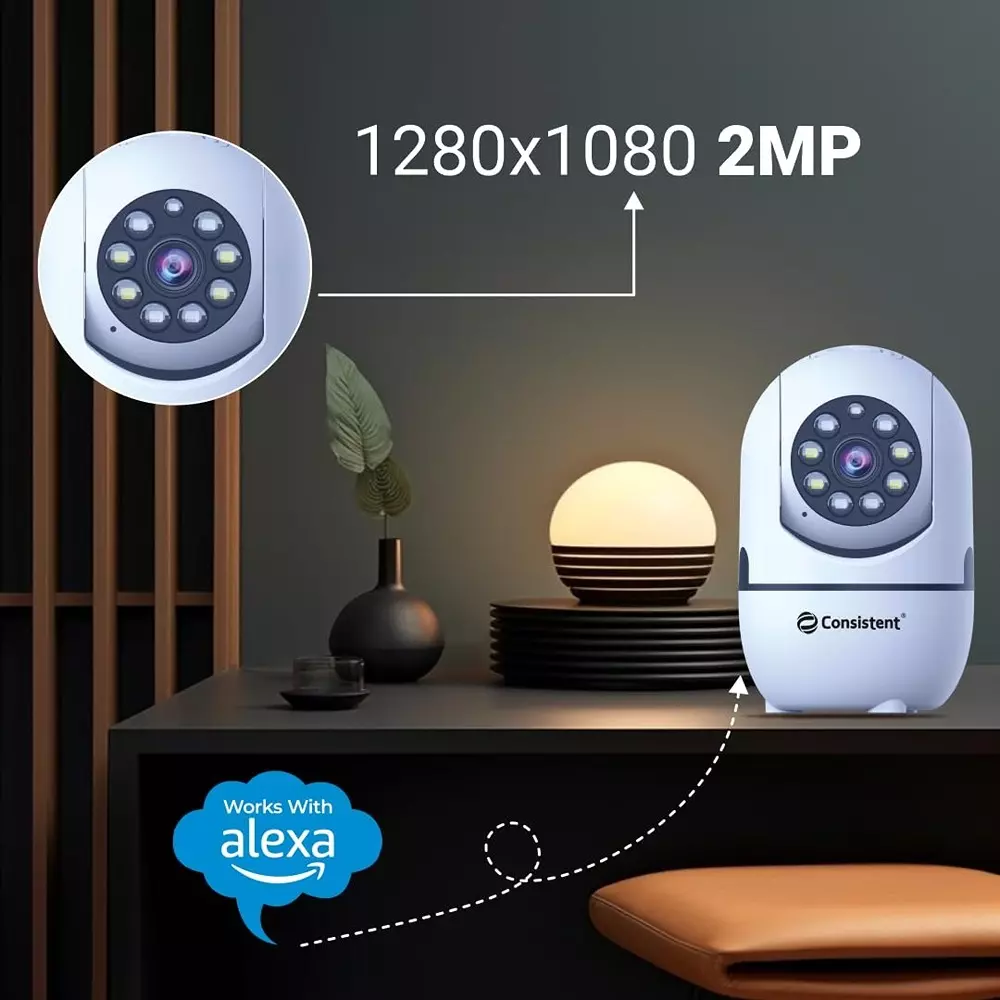 Consistent Wi-Fi Smart Dual Light Camera 2 MP with 2-Way Audio Intercom & 3 Night Vision Modes, CTCMW2MPATC