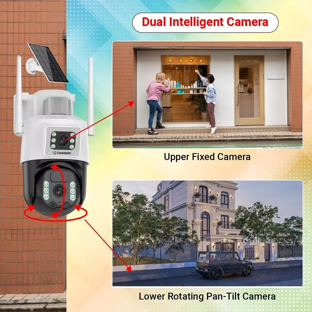 Consistent 4G SIM Based CCTV Outdoor Security Camera 3 MP+3 MP with 7 W Solar Panel & Built-In Battery, CT-CM-6MLPT