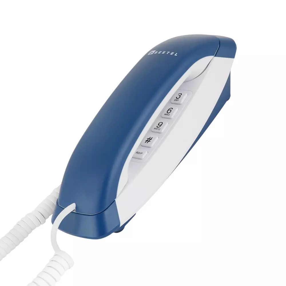 Beetel Corded Landline Phone Single-Line Operation Alphanumeric Keypad ABS Material Wall/Desk Mountable Blue & White, B29