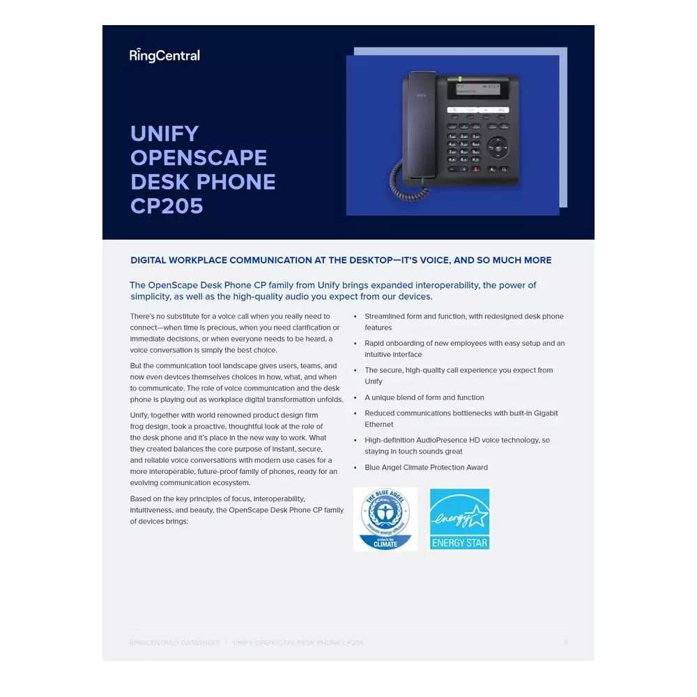 Unify OpenScape Desk Phone Wired 4 Way Black Plastic for Standard Office Workplace, Desk Sharing, CP205