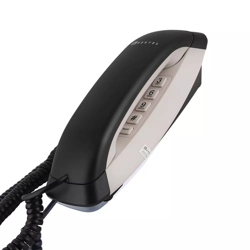 Beetel Corded Landline Phone Single-Line Operation Alphanumeric Keypad ABS Material Wall/Desk Mountable Black & Warm Grey, B29