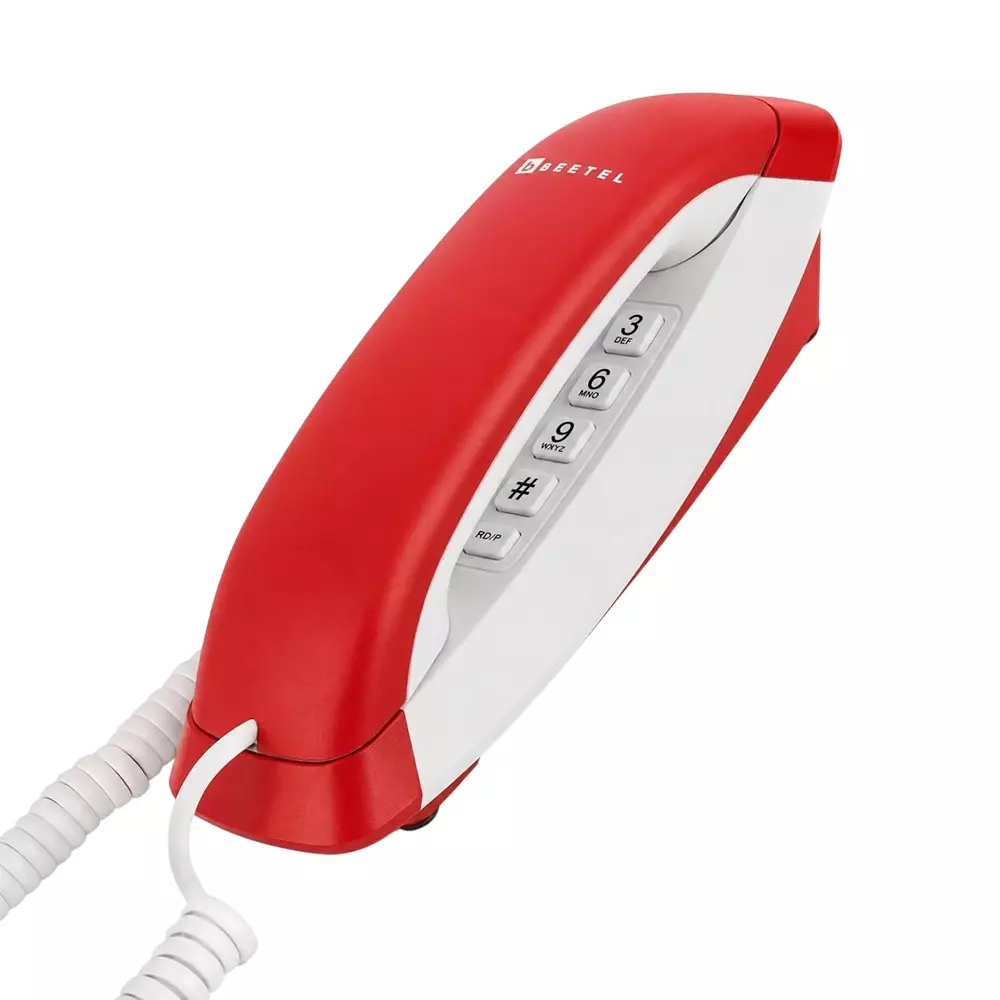 Beetel Corded Landline Phone Single-Line Operation Alphanumeric Keypad ABS Material Wall/Desk Mountable Red & White, B29