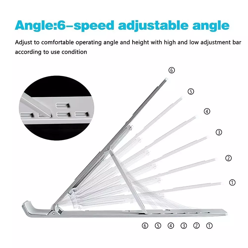 LOTA Laptop Stand Foldable Aluminum 6-Level Adjustable Angle Riser for 10–15.6 inch Laptops & Tablets, MST-1671-LT