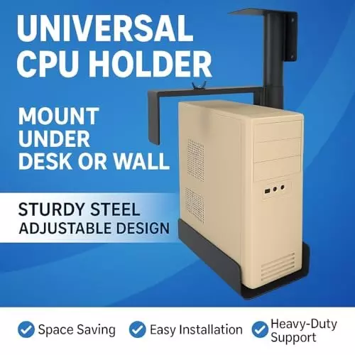 Garzie Global Heavy Duty CPU and UPS Holder Sturdy Steel Under Desk and Wall Mount Stand with Height and Width Adjustment