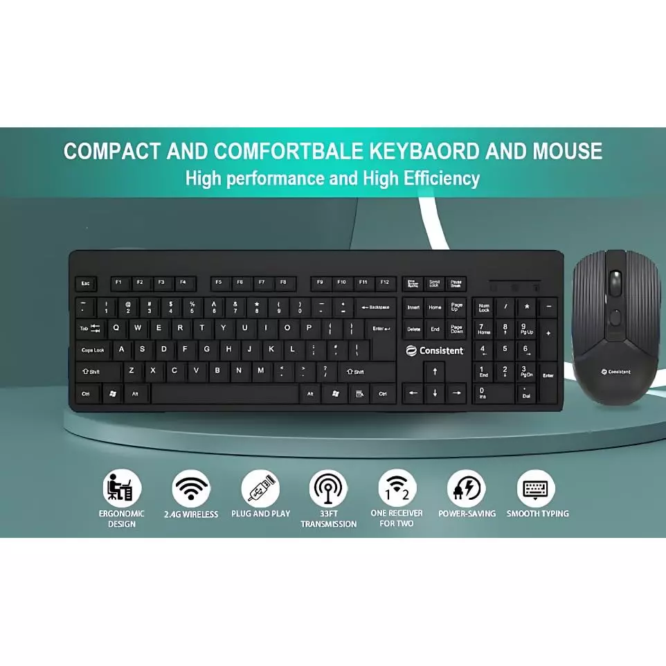 Consistent Voice Wireless Keyboard and Mouse with 2.4 GHz USB Receiver & Noiseless Experience, CMW401