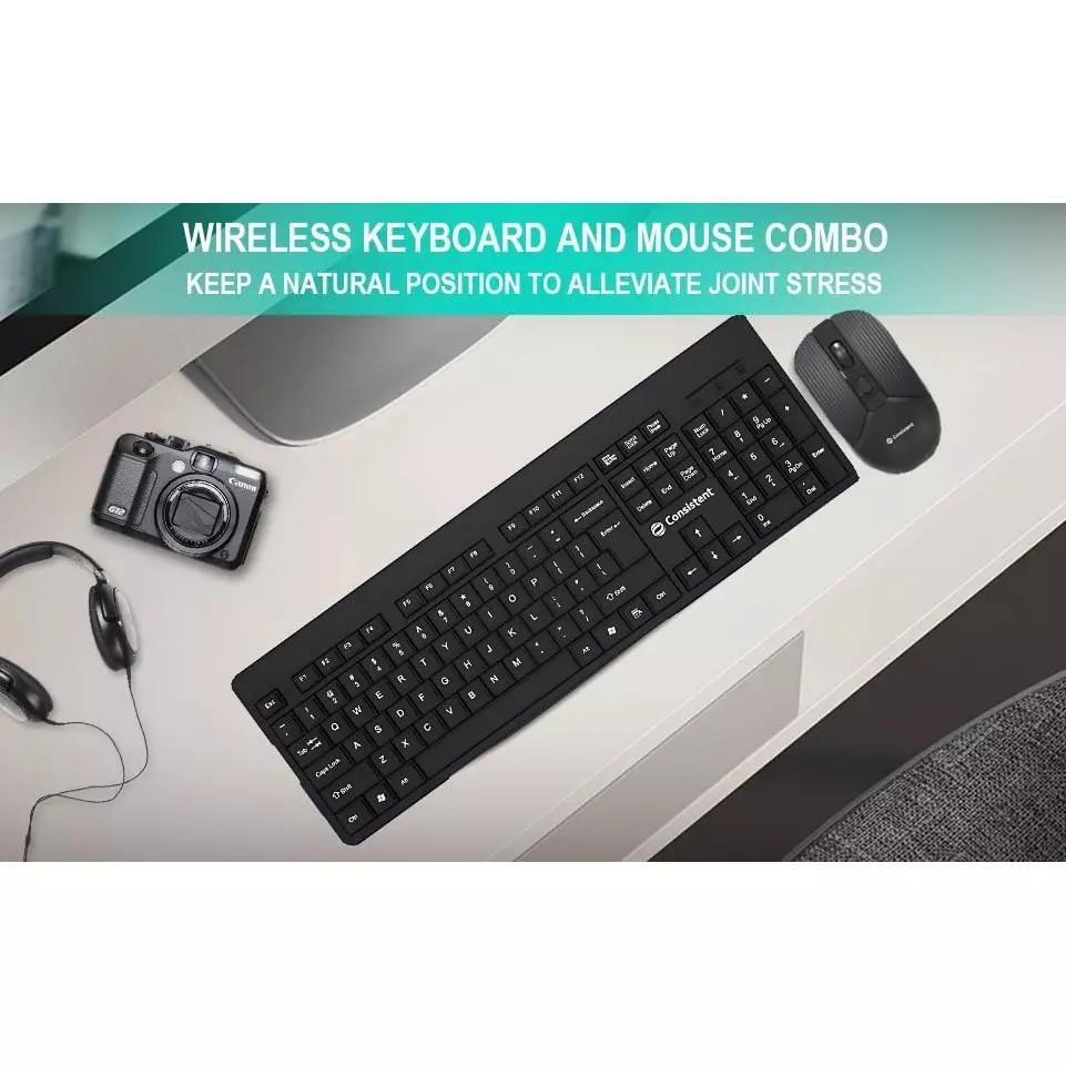 Consistent Voice Wireless Keyboard and Mouse with 2.4 GHz USB Receiver & Noiseless Experience, CMW401