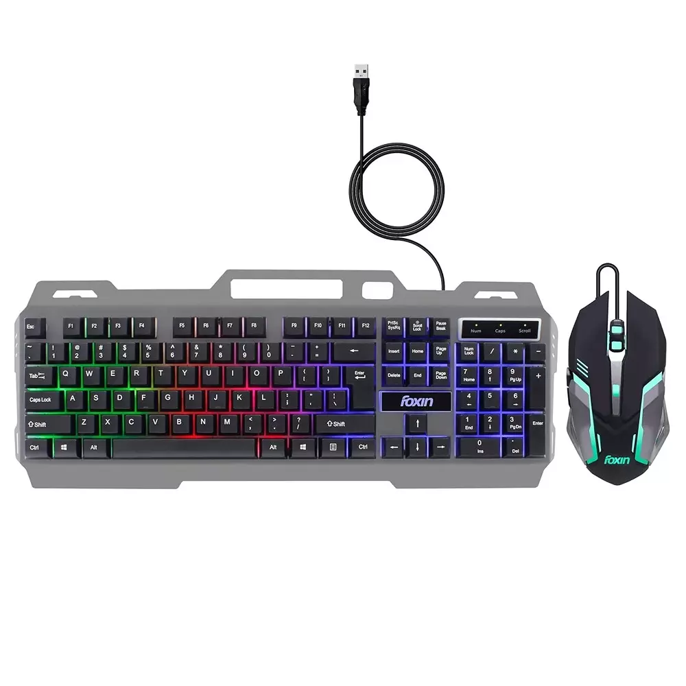 Foxin Thunder Gaming Keyboard and Mouse Combo Rainbow Backlit Membrane Keyboard 104 Keys With Phone Holder (Pack of 5)