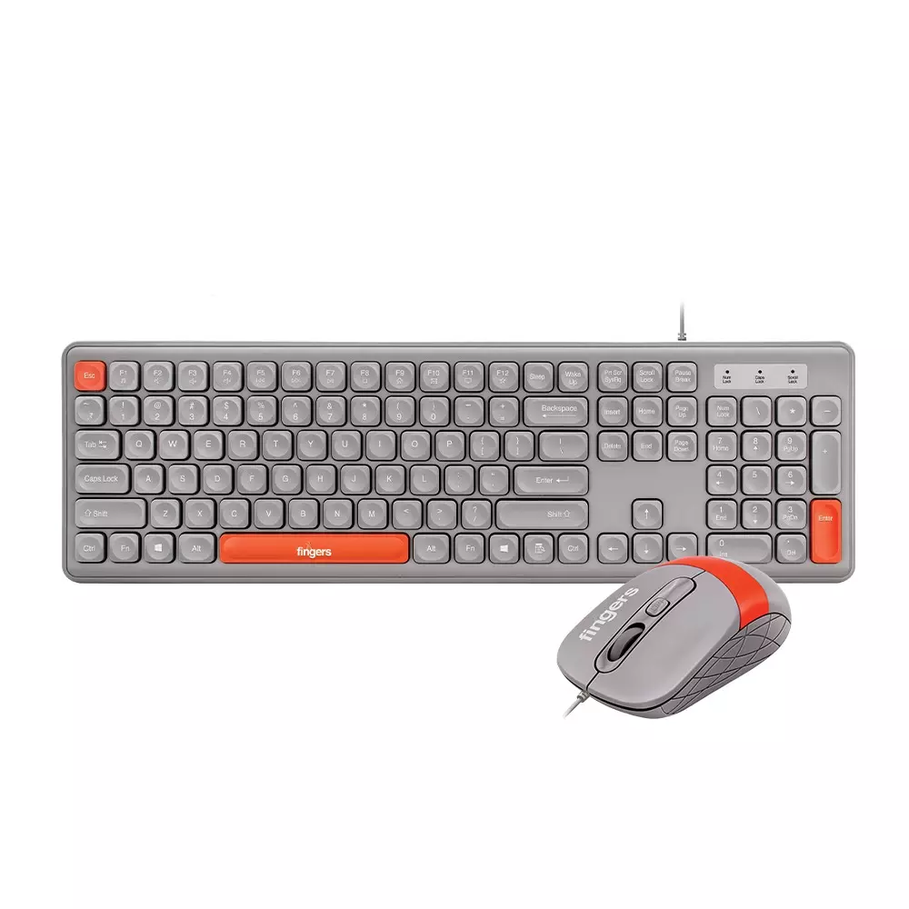FINGERS Keyboard & Mouse Combo USB Port Interface 108&nbsp;Keys Pearl Grey + Orange Color, Velvet Combo C4