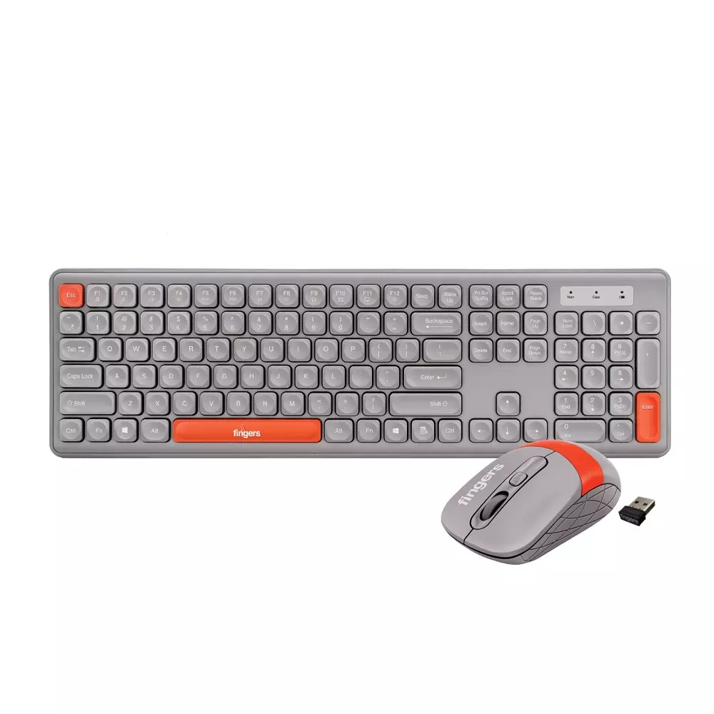 FINGERS Keyboard & Mouse Combo USB Port (2.4 GHz USB Nano) Interface 108 Keys Pearl Grey + Orange Color, Exquisite Combo