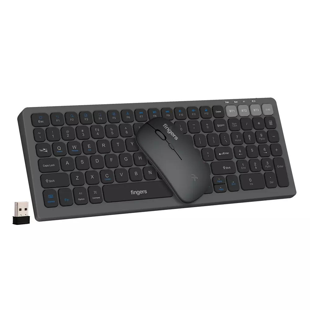 FINGERS Keyboard & Mouse Combo USB Port (2.4 GHz USB Nano) Interface 100 Keys Carbon Grey Color, ComboRegal-D4
