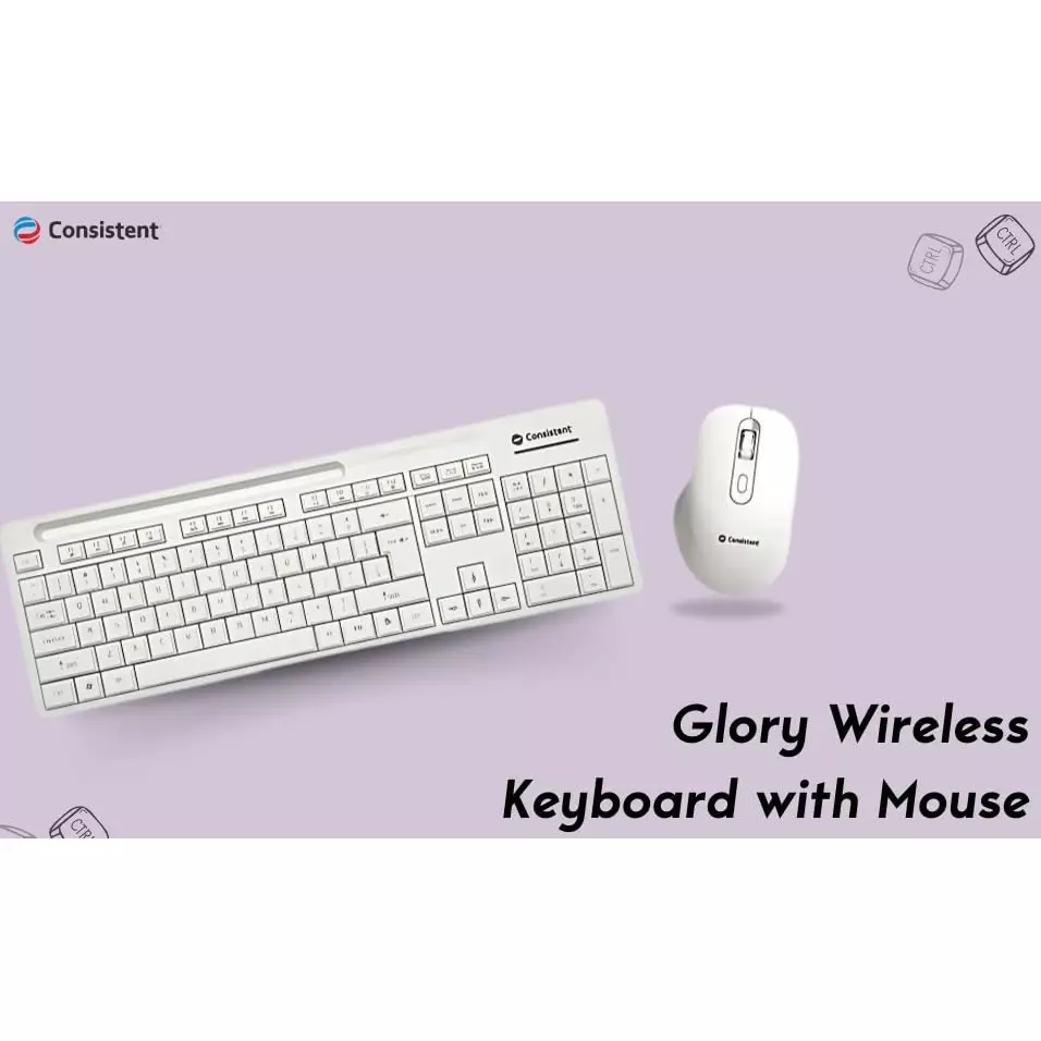 Consistent Glory Wireless Keyboard and Mouse White with 2.4 GHz USB Receiver, CMW402