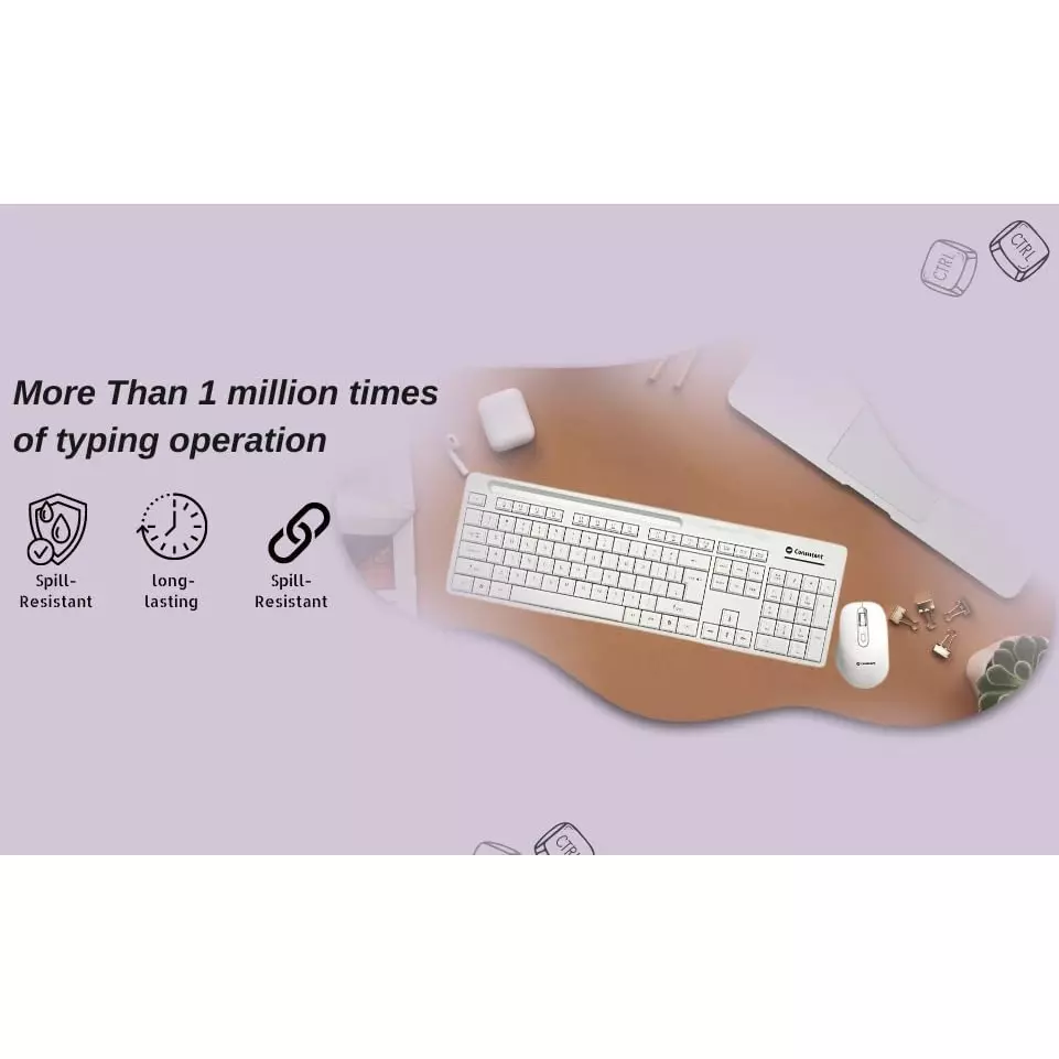 Consistent Glory Wireless Keyboard and Mouse White with 2.4 GHz USB Receiver, CMW402
