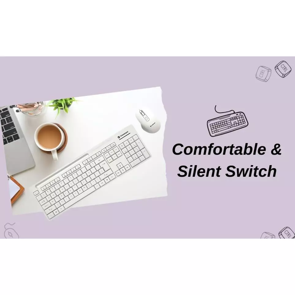 Consistent Glory Wireless Keyboard and Mouse White with 2.4 GHz USB Receiver, CMW402
