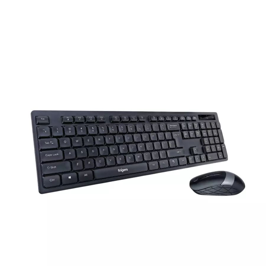 FINGERS Wireless Keyboard and Mouse Combo Kit Optical, 2.4 GHz Wireless Technology 104 Keys and 5 Million Life Cycle Switch Life in Black & Grey Color, AeroClicks Combo