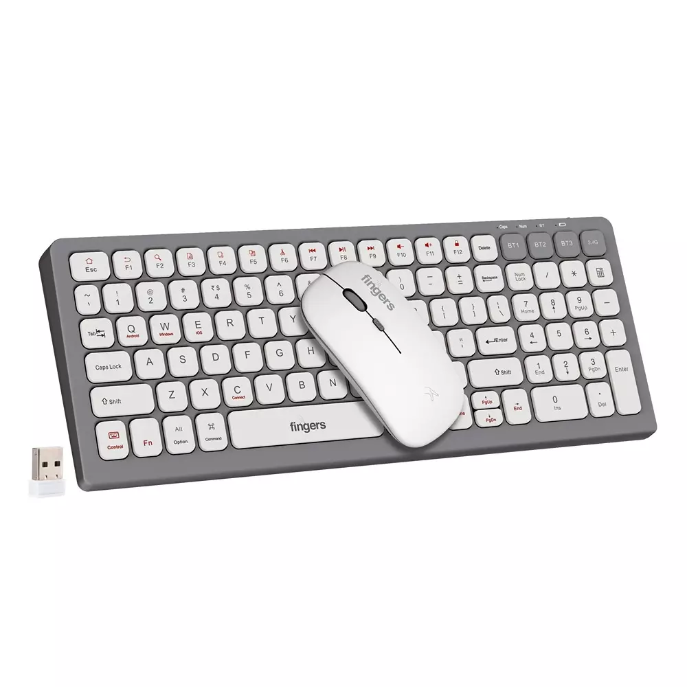 FINGERS Keyboard & Mouse Combo USB Port (2.4 GHz USB Nano) Interface 100 Keys Celestial White Color, ComboRegal-D4